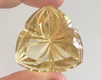 Piedra preciosa de cuarzo limón de alta calidad, cuarzo limón tallado con láser, cuarzo limón tallado, piedra preciosa de cuarzo limón en forma de flor para la fabricación de joyas.