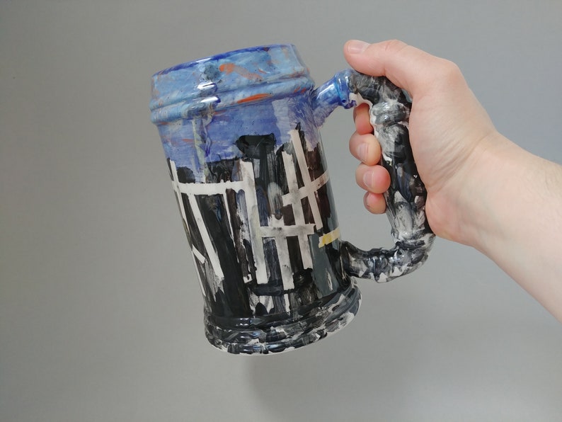 Unique Stein Ceramic Vase Halloween Beer Stein Vintage Hand Decorated Ceramic Stein with Graveyard Design Halloween Decor Abstract Mug