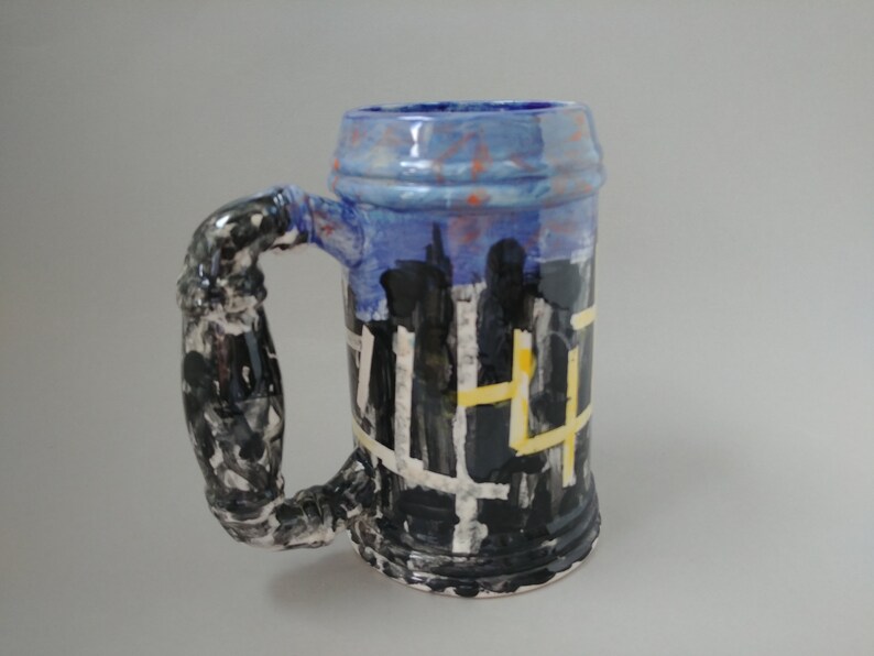 Unique Stein Ceramic Vase Halloween Beer Stein Vintage Hand Decorated Ceramic Stein with Graveyard Design Halloween Decor Abstract Mug