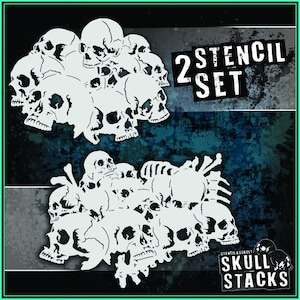 Skull Stack Double Set #2 - Airbrush Stencil Template
