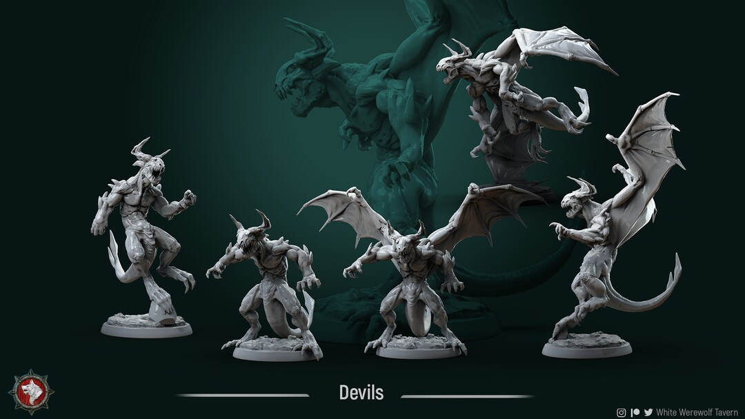 Devils Tabletop Devils Set 32mm White Werewolf Tavern 3D Printed Resin Miniature ...