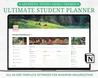 Student Studio Ghibli Notion Planner, Aesthetic Academic Notion Template, Highschool College University Notion Dashboard, Assignment Tracker