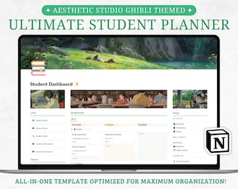 Student Studio Ghibli Notion Planner, Esthetische Academische Notion Template, Highschool College University Notion Dashboard, Assignment Tracker