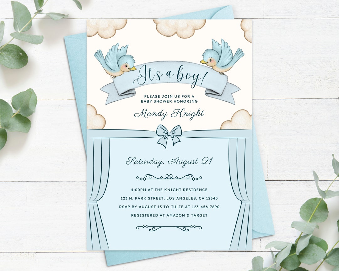Boy Baby Shower Invitation, Editable Blue Party Invite, It's a Boy ...