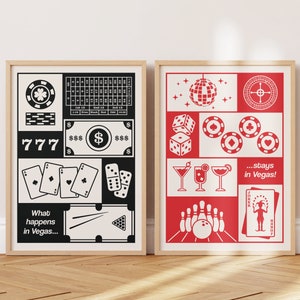 Retro Wall Art Print Set, Trendy Casino Games Printable Duo, Las Vegas ...