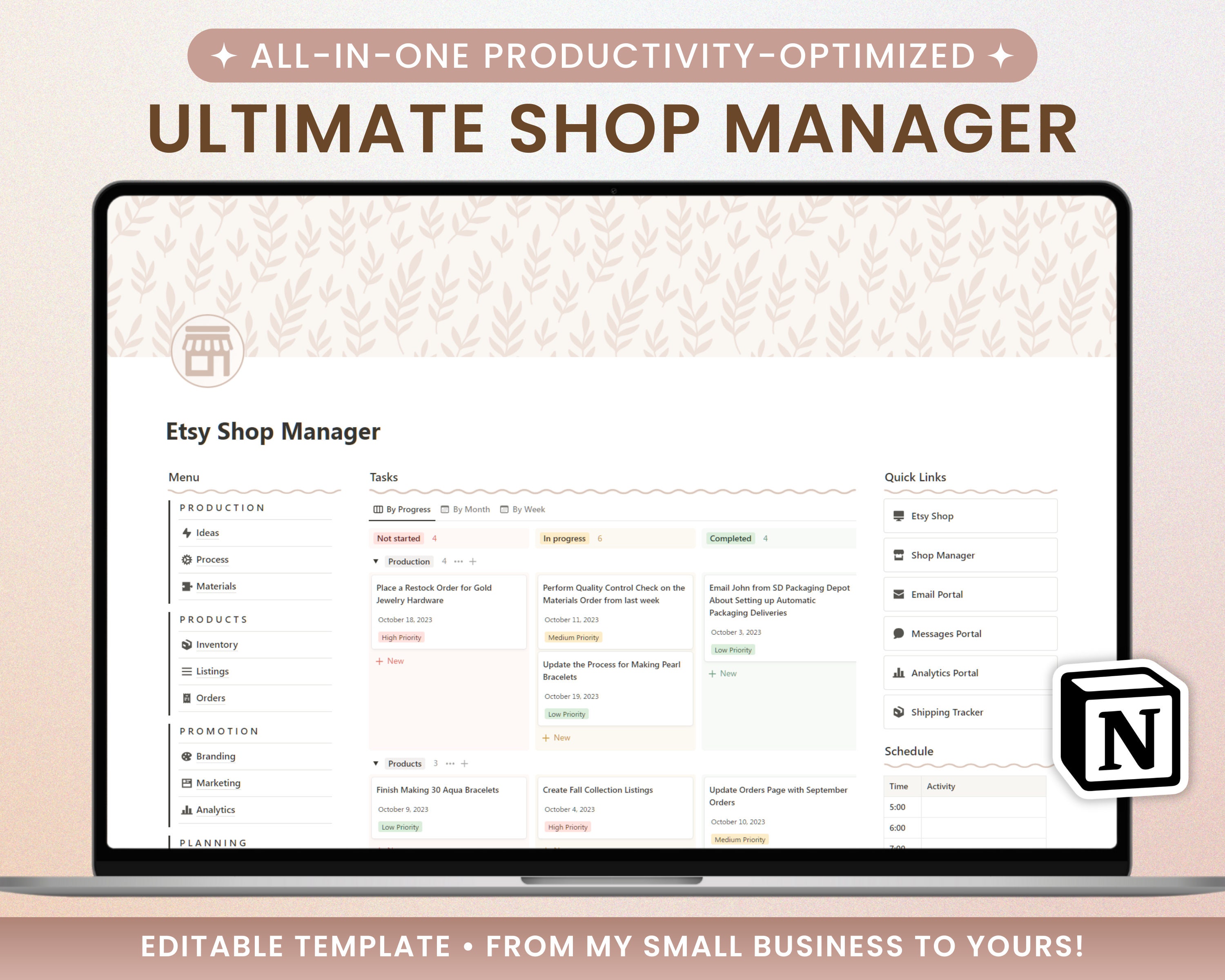 Etsy Shop Notion Planner, Small Business Editable Notion Template, Etsy Seller Dashboard, Social Media Marketing Manager, Beige Aesthetic