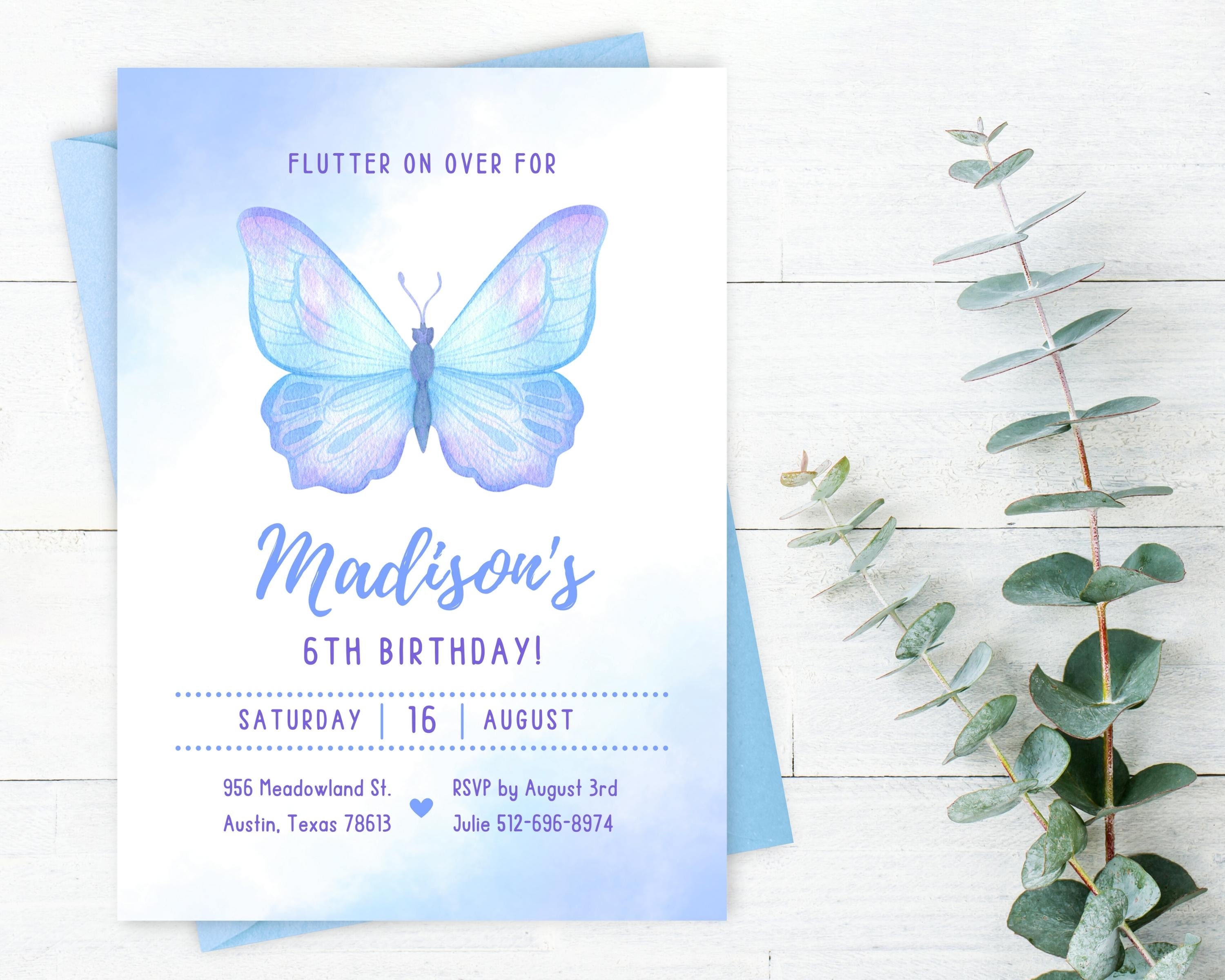 Butterfly Birthday Invitation Template, Editable Digital Printable ...
