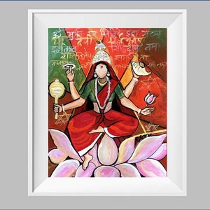 Goddess Durga SiddhiDatri Devi Hindu God Mythology Printable Digital Download Fine Art Original Painting 3 Sizes ArtWork Print Wall Decor