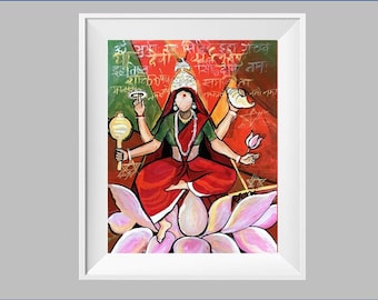 Goddess Durga SiddhiDatri Devi Hindu God Mythology Printable Digital Download Fine Art Original Painting 3 Sizes ArtWork Print Wall Decor