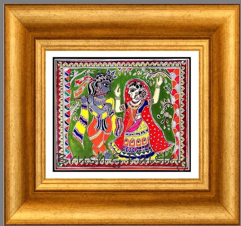 Dancing Radha Krishna Printable Digital Download Madhubani Etsy