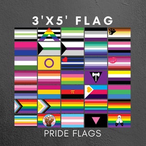 Pride Flag; 3x5; Agender, Ally, Aro, Ace, Bear, Bi, Demi, Gay, Intersex, Lesbian, Nonbinary, Omni, Pan, Poly, Progress, Queer, Trans, TwoSpi