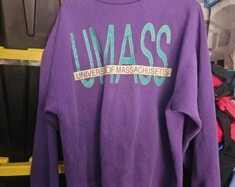 Sudadera Velva Sheen Umass fabricada en EE. UU. Vintage años 90 Morada Talla XL