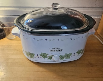 Rival Slow Cake Crock Pot 3745 4,5 qt Oval Ivy & Grapes Getestet und funktioniert Vtg Deckel hat einen Chip