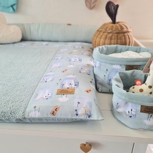 Wunschmaß - Wickelauflage Gänse Frottee ozeanblau