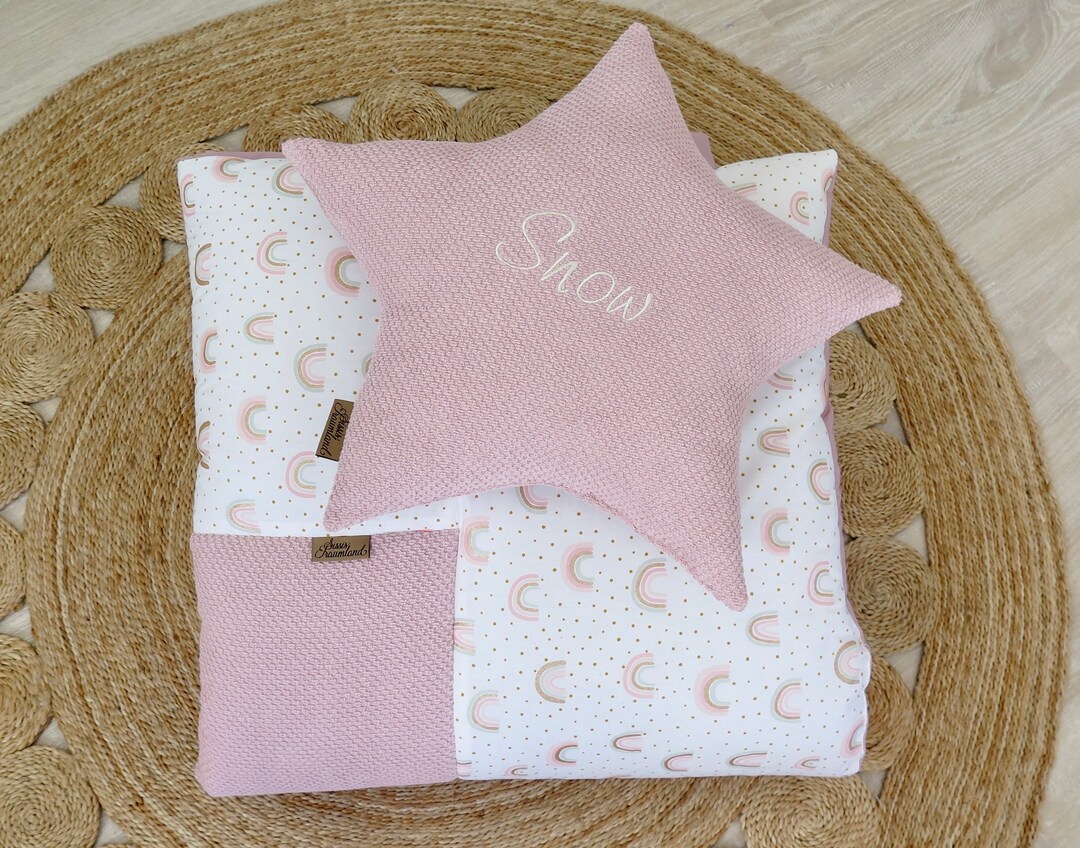 Sternenkissen mit Namen Strickwaffel dusty pink