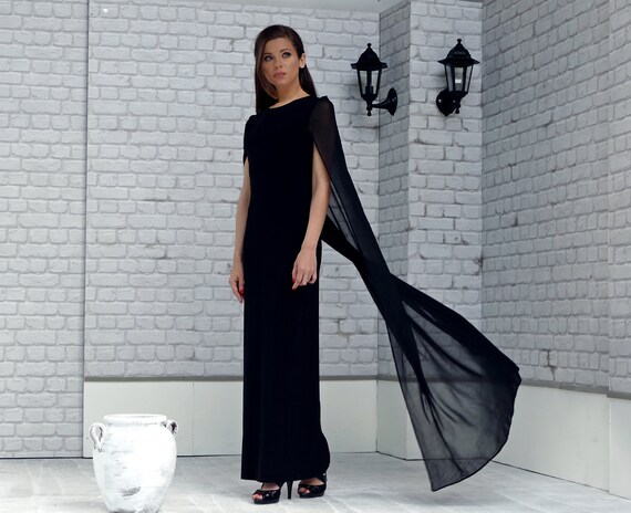 Open Sleeve Plain Chiffon Maxi Dress 