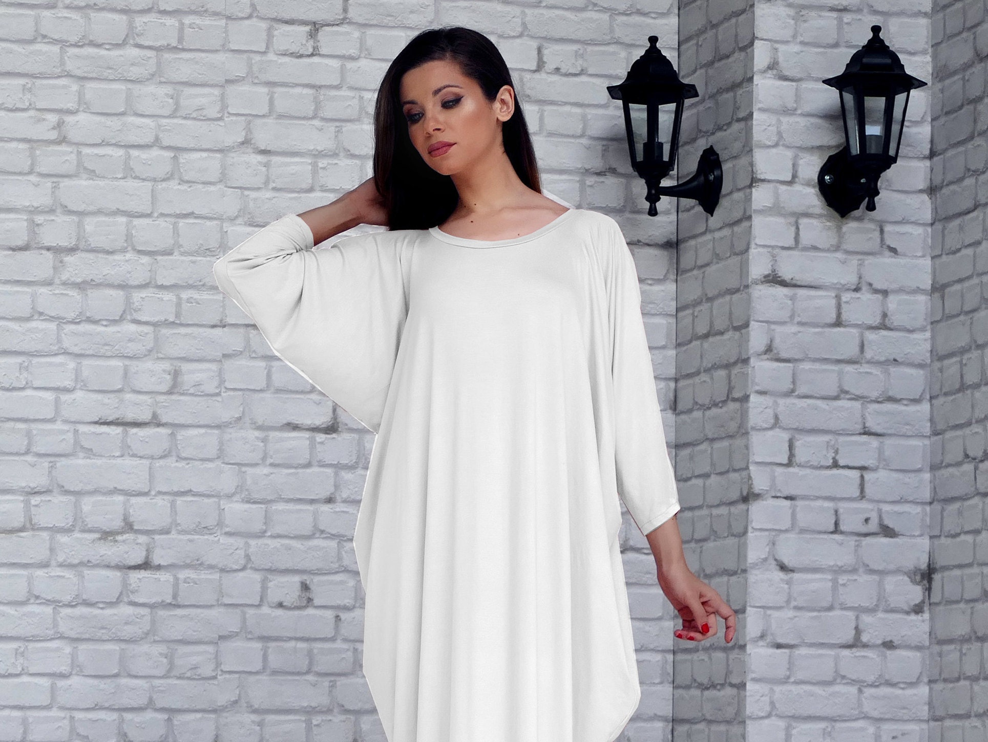 Boho Round Neck White Kaftan Maxi Dress - Etsy