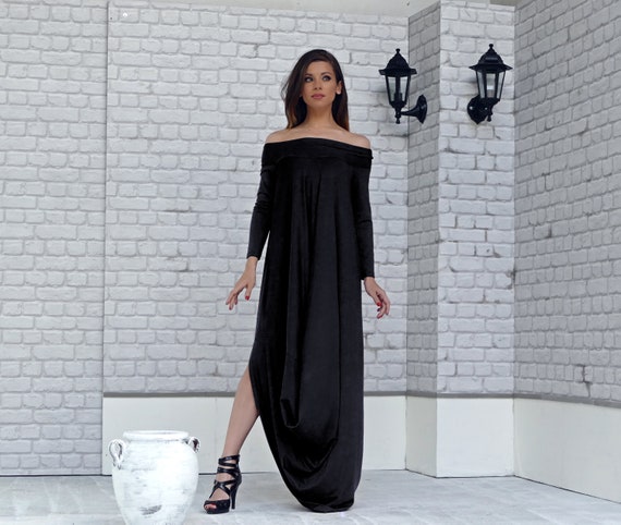 black off the shoulder dress maxi