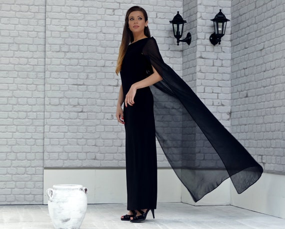 Open Sleeve Plain Chiffon Maxi Dress 