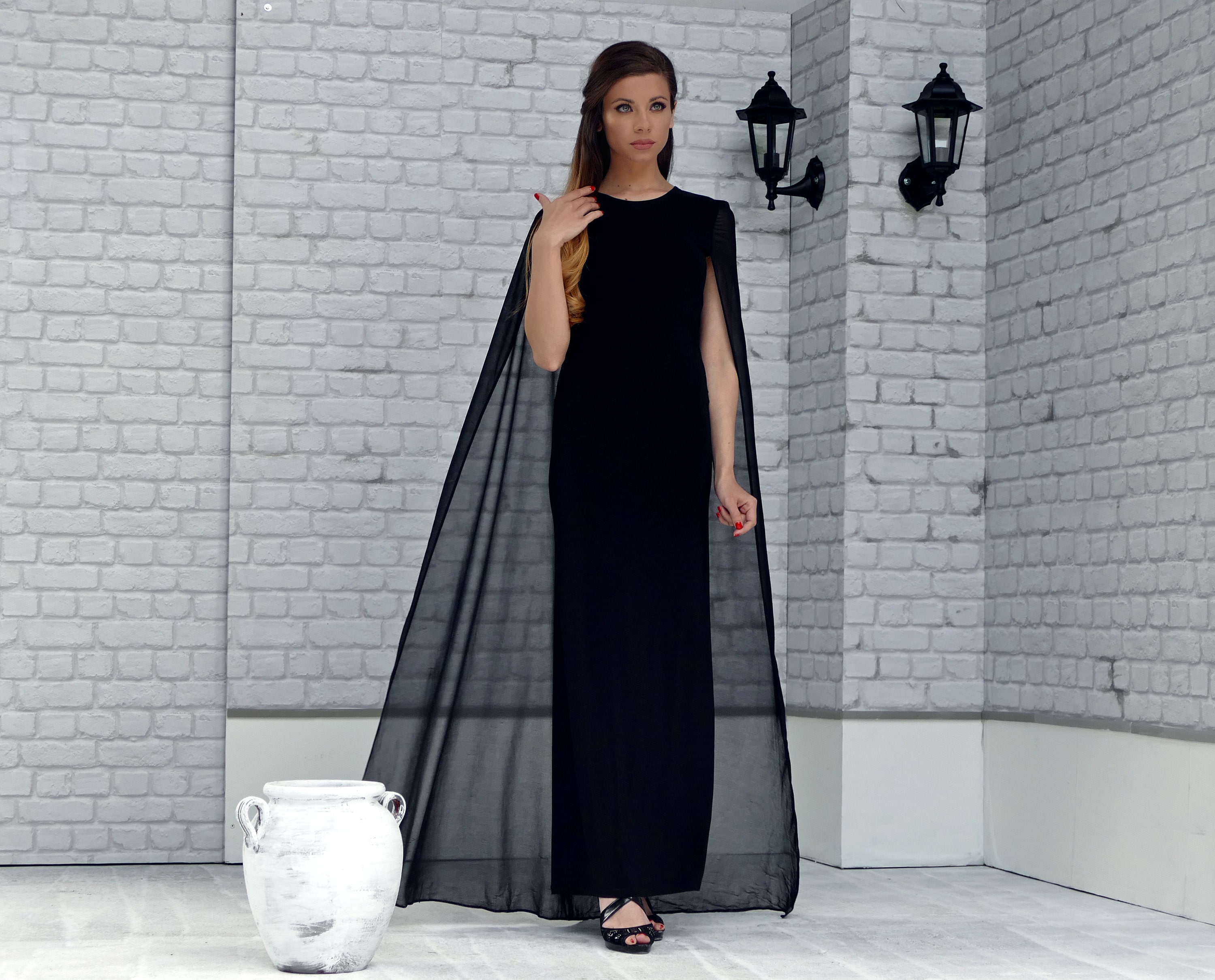 long chiffon cape