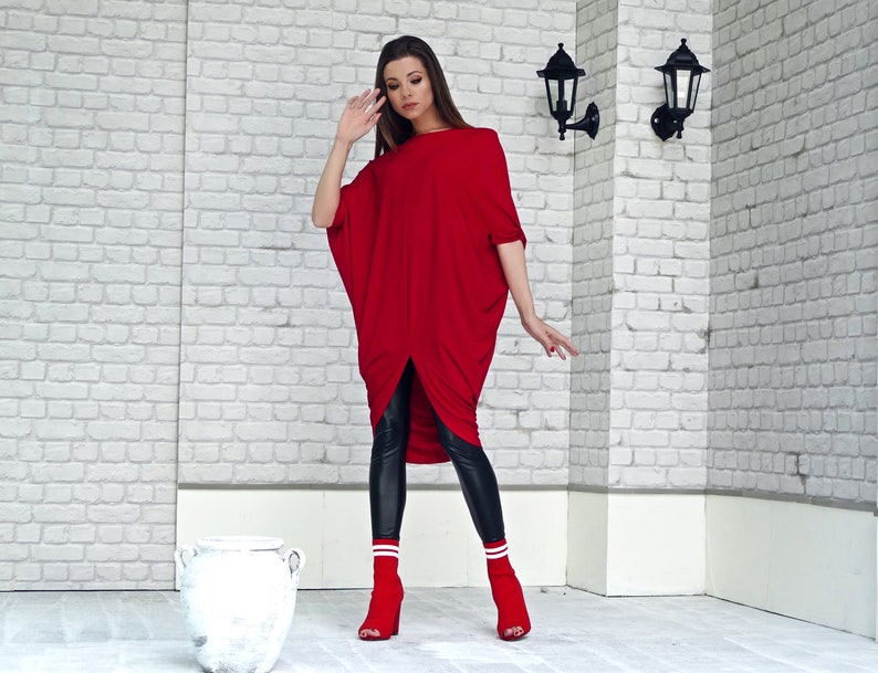 Plus Size Red Tunic Dress for women