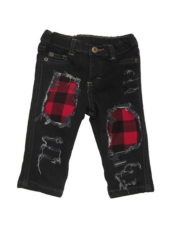 Buffalo Plaid Distressed Jeans - Etsy