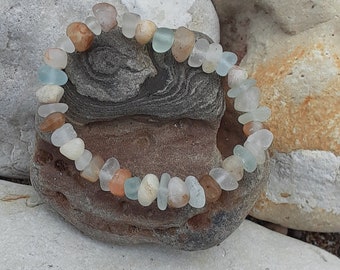 Pastel Colored Lake Michigan Beach Stone and Beach Glass Bracelet