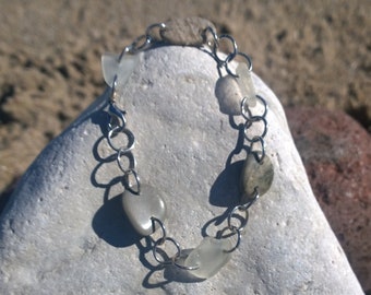 Gray/Tan Flat Lake Michigan Stone and Beach Glass Bracelet