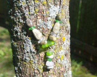 Pale Green Lake Michigan Stone and Lime Green Beach Glass Necklace