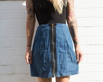 Denim front zip skirt