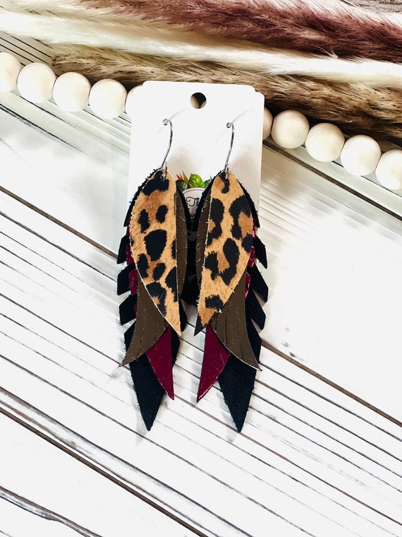 Cheetah leather earrings discount