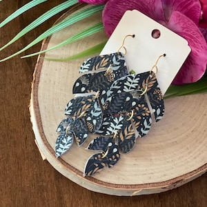 Falling Leaves Leather Dangle Earrings: Autumn Statement Jewelry