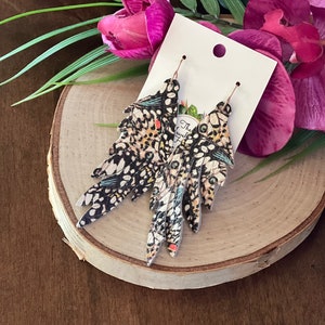 Butterfly wings leather dangle earrings, handmade jewelry, butterfly earrings, handmade gift, monarch earrings, nature lover