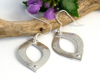 Sterling silver fold over earrings with one textured side. Teardrop silver earrings...Handmade, Perfect earrings gift for her!