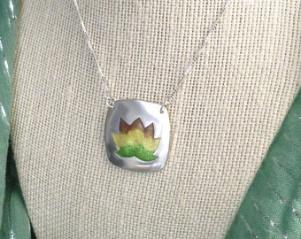 Handmade, fine silver pendant in "Champlevé" enameled technique....Beautiful stylized colorful lotus flower... Perfect gift for her!