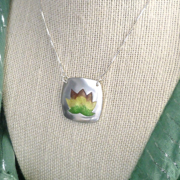 Handmade, fine silver pendant in "Champlevé" enameled technique....Beautiful stylized colorful lotus flower... Perfect gift for her!