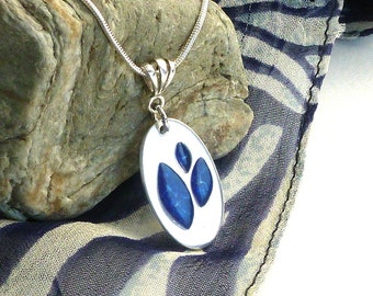 Handmade fine silver pendant, Prussian blue enameled pendant, in "champlevé" technique, oval shape...Beautiful "one of a kind" gift for her!