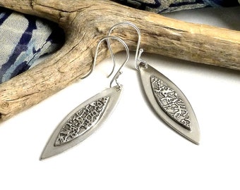 Sterling silver earring,handmade with two layers, plain silver and textured top silver with patina...Beautiful unique handmade gift for her!