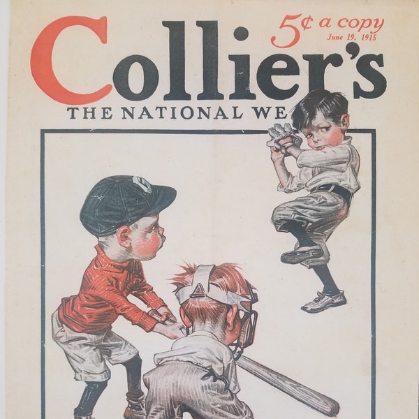 Vintage Magazine Cover "Collier's" - Boys baseball - Reproduction of original