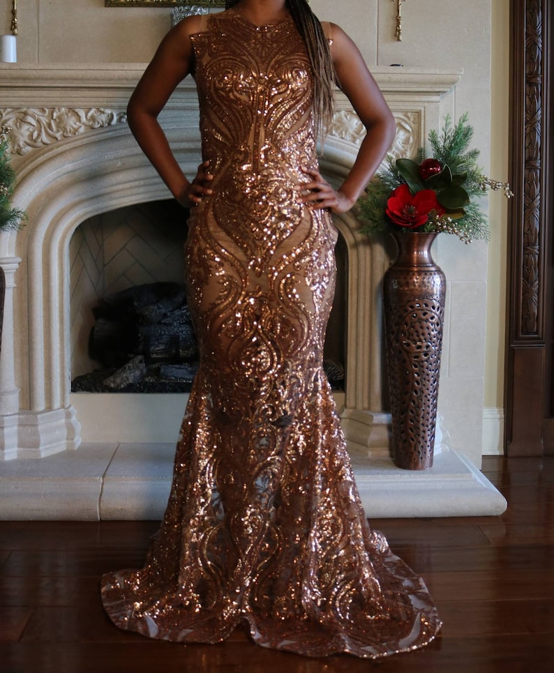 Stunning bronze sequin prom dress gown Etsy