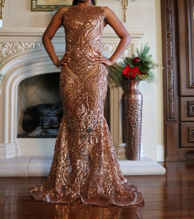 bronze sequin gown