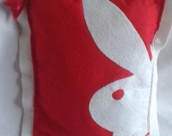 Red and White Felt Cushion (Playboy) Handmade Oblong (11" 8")