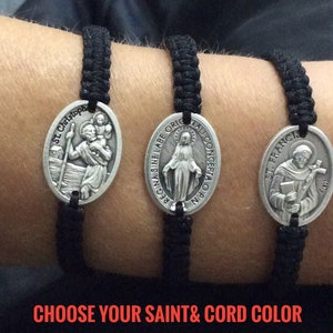 Homemade Catholic braided bracelets with Miraculous medal, size adjustable with custom saint medal