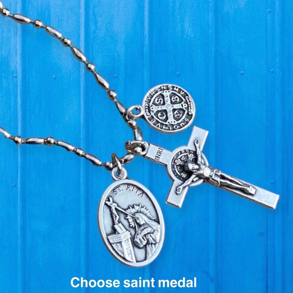 Protection from evil necklace, Saint Rita, Catholic Saint Pendant Necklace Religious Gifts for Him/Her, Catholic Jewelry, Miraculous medal,