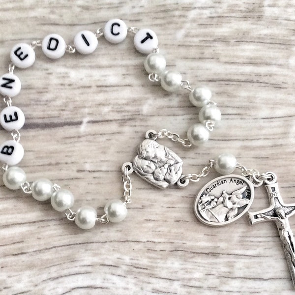 Personalized rosary, Rosary with name, Mini rosary, Miscarriage gift, First Communion Boy Girl, Rosary favors, Guardian angel