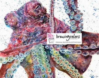 OCTOPUS  ART PRINT - watercolor octopus, octopus decor, octopus nursery, nautical decor, ocean art, octopus painting, octopus