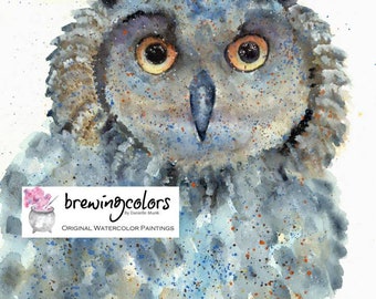 OWL ART PRINT - watercolor owl art print, owl art, owl painting, woodland nursery art, farmhouse art, owl nursery, owl prints, blue owl