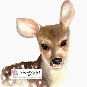 DEER ART PRINT - deer watercolor, baby deer wall art print, woodland  decor, nursery decor, fawn animal art, deer art, wildlife artwork