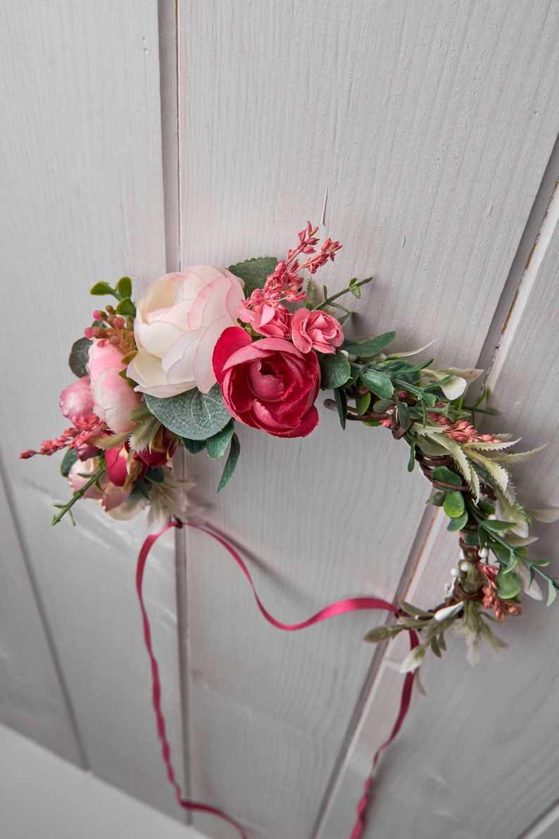 Pink ivory sage green Eucalyptus wedding crown Floral Etsy