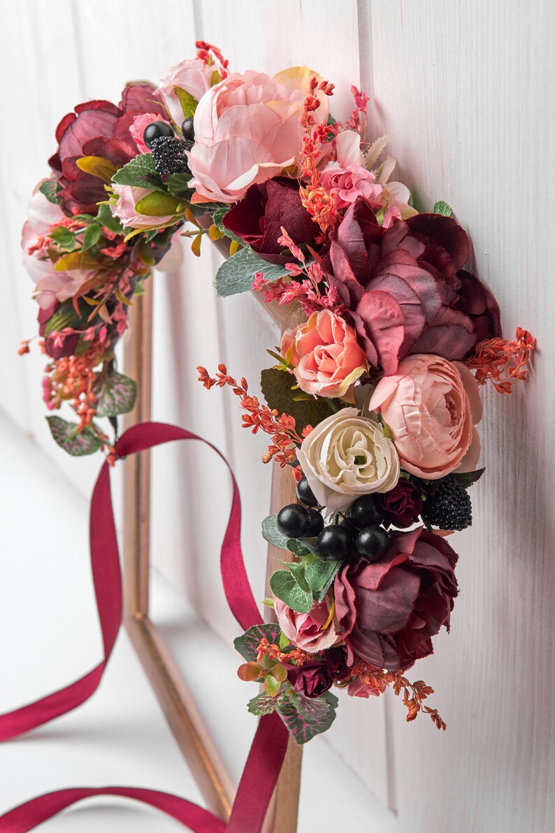 Burgundy burnt orange pink floral crown Bridal flower ...